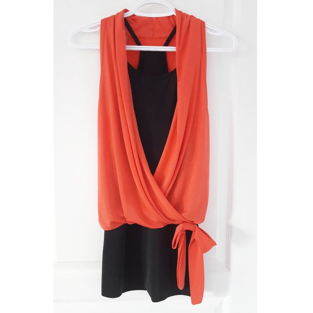 Coral & Black Mock Two Piece Sleeveless Blouse